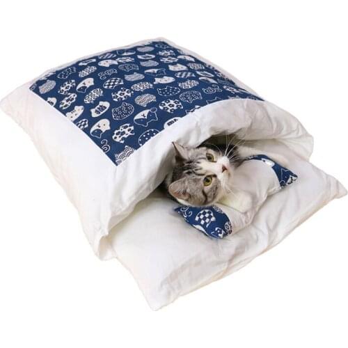 Removable Cotton Sleeping Bag Home Supplies Products for Cats Large Pet Dog Bed Cats House Cave Comfortable Soft Japanese Style
