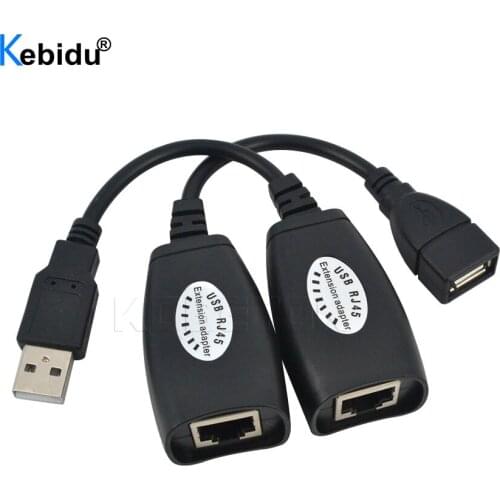 Kebidu USB 2.0 Extension Extender Adapter male & Female CAT5/CAT5E/6 RJ45 Lan Network Ethernet Repeater Cable Up To 150ft