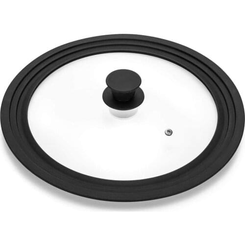 Schnesland Universal Lid for Frying Pan-Pots and Skillets-Tempered Glass Lids with Heat Resistant Black Silicone Rim