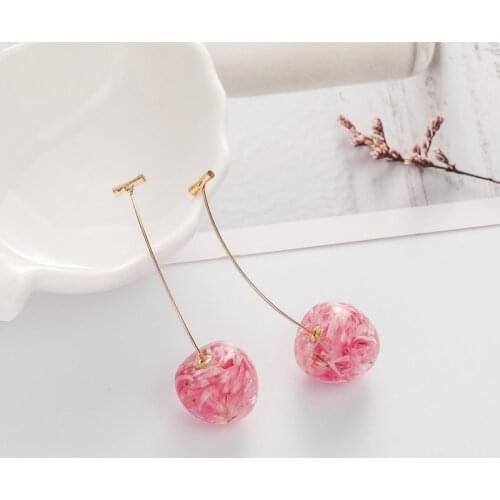 Contracted Sweet Cherry Modelling Long Earrings 2020 New Arrival Acrylic Fashion Geometric Women Drop Earrings Flower Pink Color
