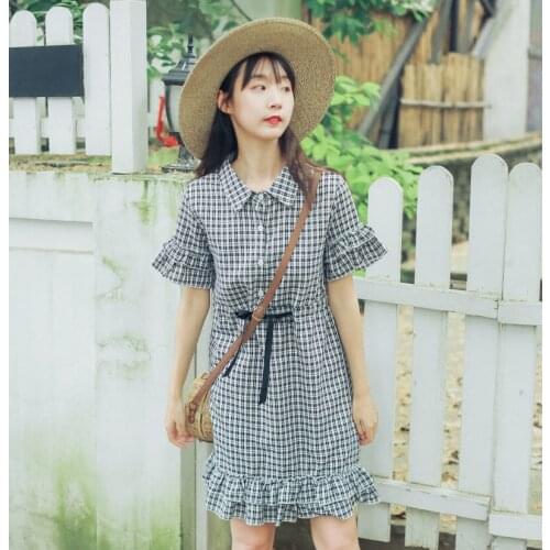 Japan style cute kawaii plaid dress new smmer fashion short sleeve sweet casual dress 2019 women vestidos