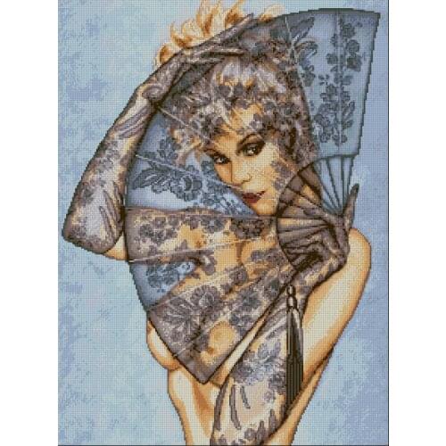 Gold Collection Counted Cross Stitch Kit Lady With a Fan Naked Nake Sexy Woman Girl Lady Sex