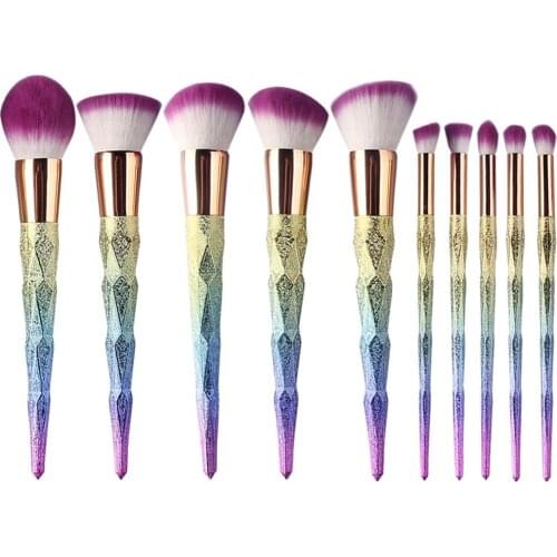 10pcs Fashion Blending Brush Makeup Brushes Set Eyeshadow Eyeliner Lip Brush Tool 3D Rainbow Color Make up Set