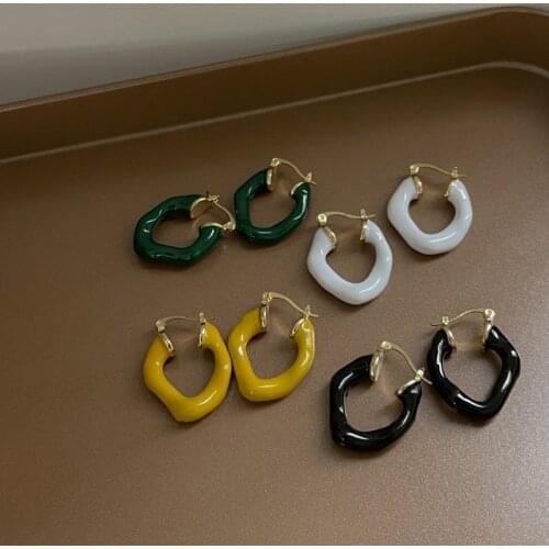 2021 New Korean Irregular Enamel Hoop Earrings For Women Fashion Jewelry Vintage Geometric Pendientes Mujer