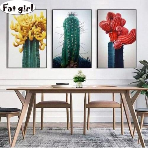 Diamond embroidery cross stitch plant Cactus flower mosaic embroidery Modern simplicity rhinestone diamond painting 3pcs icon