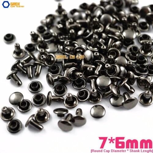 600 set 7*6mm Gunmetal Double Cap Round Rapid Rivet Punk Rock Leathercraft Rivet
