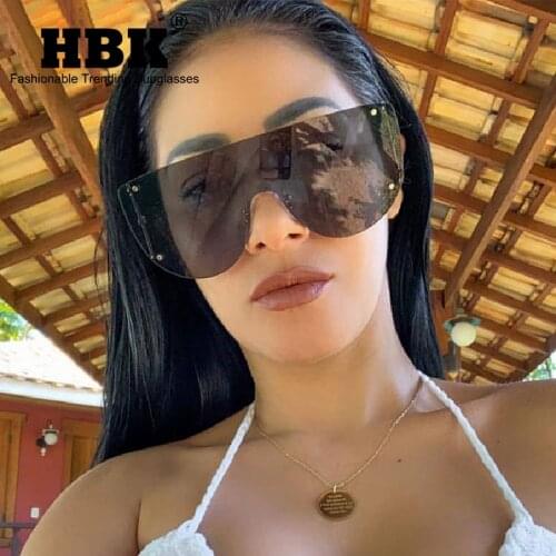 HBK Metal One Piece Big Sunglasses Women Men 2021 New Retro Driving Sun Glasses For Male Brand Design Gold Decoration Eyewear