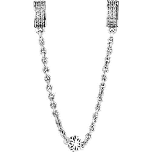 CKK 100% 925 Sterling-Silver Snowflake Safety Chain DIY Fits for Original Bracelets Charm Making Jewelry