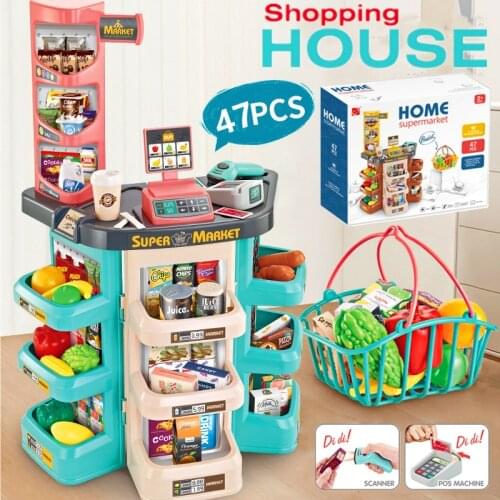 Childrens Simulat Supermarket Shopping Cart Set Pretend Play House Toy With Scanner Caedit Card Machine And Cash Register Music
