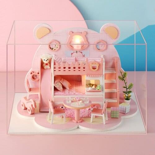 DIY dollhouse Assemble Doll House Toy Wooden Miniatura Kit Dollhouse Toys with Furniture Kit LED Light Christmas Birthday Gifts