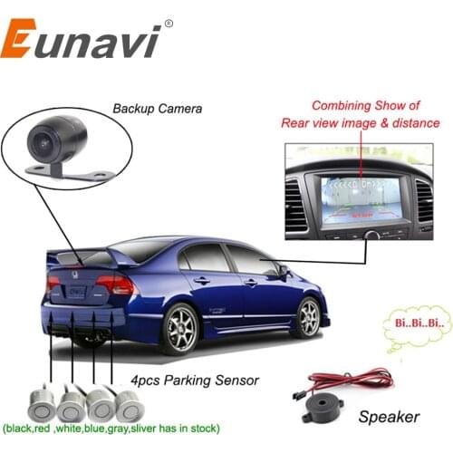 Eunavi Dual Core CPU Car Video Parking Sensor Visible Reverse Backup Radar Alarm, Display Image and Sound Alert For Auto Monitor