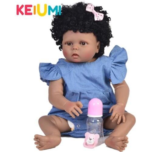 KEIUMI 23'' Reborn Black Princess Toys Realistic Full Silicone Ethnic Doll Reborn Baby Curved Hair Lovely 57cm kids Playmates