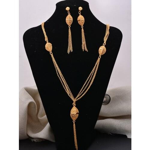 Gold Jewelry sets African Bridal Wedding jewlery set for Women Necklace Bracelet earrings Ring Set Fringed bride Jewellery