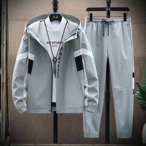 2021 Men Fashion Tracksuit Spring Autumn 2PC Sweatshirt +Sweatpants Tracksuit Set Men New Patchwork Slim Fit Sweat Suits