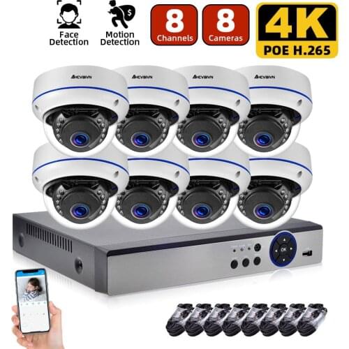 8CH 4K NVR 8MP Dome POE IP Camera Home/Outdoor ONVIF H.265 Security Systems Kit CCTV Video Surveillance NVR Kits XMEYE