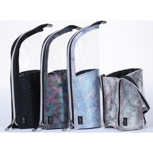 Laser PU Standable Pencil Case Zipper Cool Portable Pencil Box Pencil Bag School Supplies Lady Cosmetic Pouch Stationery Bag