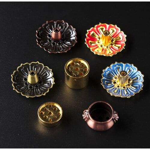Lotus Bronze 9 Holes Censer Plate for Cone Burner Holder Incense Holder Copper Nine-hole Incense Holder Seat Copper Cone Statue