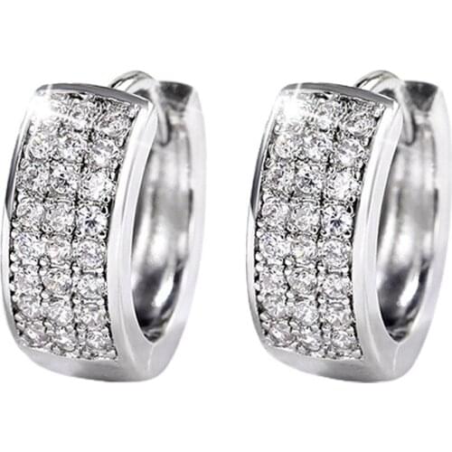 Minimalist Silver Color Hoop Earrings For Women Inlaid Shiny CZ Stone Crystal Mini Circle Earring Gift Fashion Jewelry