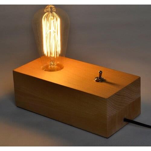 Fashion creative Loft style table lamp, wooden desk lamp with push button switch, glass shade no shade. Haomer