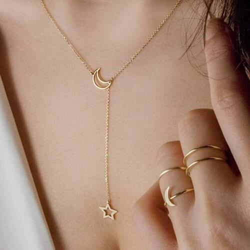 Fashion Alloy Moon Star Chain Pendant Choker Necklace Women Wedding Party Gift Jewelry