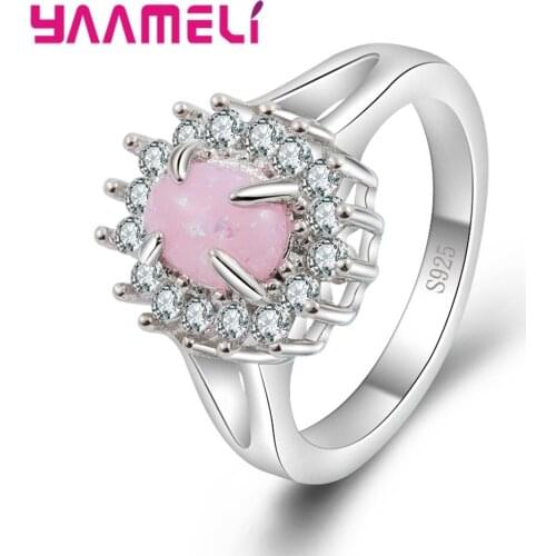 Fashion Tiny Cute Pink Fire Opal Stones Kunzite 925 Sterling Silver Flower for Women Jewelry Fashion Bridal Gift Rings