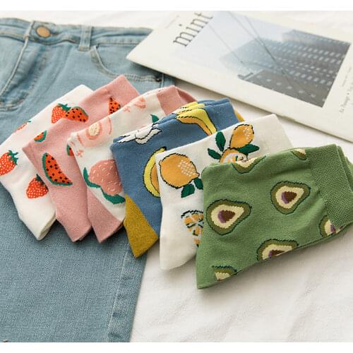 Fashion Socks New Summer Cartoon Fruit Cotton Watermelon Cute Lemon Strawberry Banana Avocado Women Korean Version Of Socks