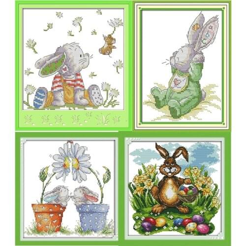 The Patch Rabbit Cross Stitch Kit Cartoon Printing Counted Cross Stitch 14CT 11CT Fabric Art Embroidery Handmade Needlework Sets