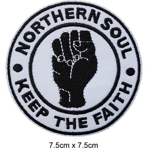 100 PCS Keep The Faith Northern Soul Embroidered Iron On Patch, Fist Strength Jacket Backpack Fabric Accessories DIY