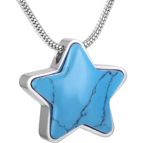 IJD9165 WHOLESALE !!!!New Design 316L Stainless Steel Blue Star Keepsake Cremation Pendant Necklace for Women