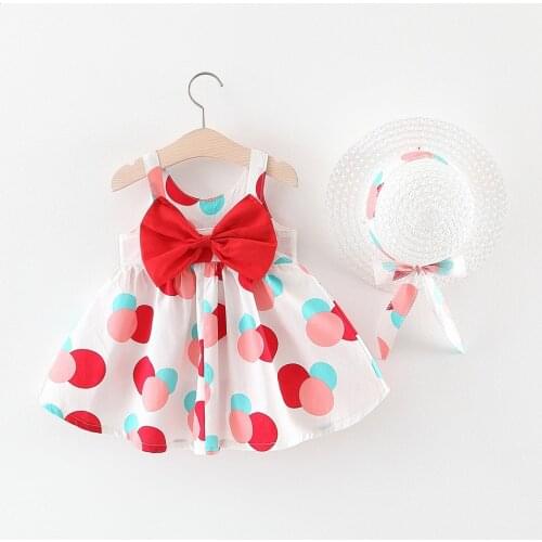 Toddler Girl Dress 2021 Summer Kids Polka Dots Print Bow Sundress Children Birthday Party Princess Dresses With Hat