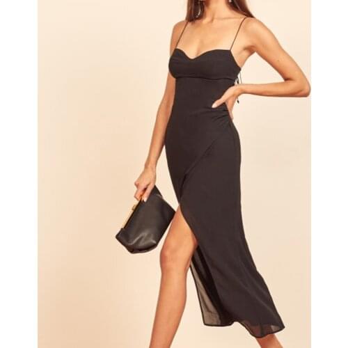 Summer Party Tie-string Dresses Middle length sexy v neck Strap lacing Vestidos Women holiday Slit split sleeveless Midi Dress