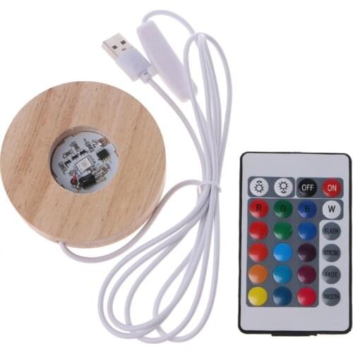 Resin Art Display Wood LED Adjustable Display Base 12 Colors RGB LED Base Vase Light with Remote Control DIY Night Light X4YA