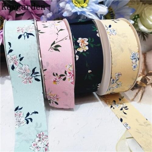 Kewgarden 1" 1.5" 25mm 38mm Printed Floral Ribbon Handmade Sewing Tape DIY Hairpin Bow Brooch Hair Accessories Riband 10 Yards
