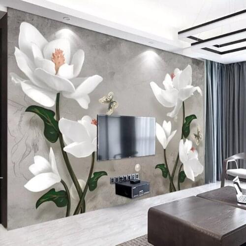 Custom papel de parede 3d, embossed magnolia murals for living room background home decoration waterproof wallpaper