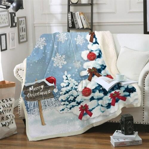 Bed Linens Santa Claus Sherpa Blanket Merry Christmas Wool Blanket HD Happy New Year Snowflake Blankets For Beds Fleece Blanket