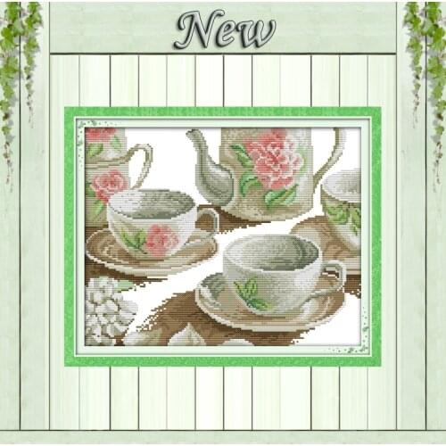 Rose tea set cup home decor painting counted printed on canvas DMC 14CT 11CT cross-stitching chinese Embroidery Needlework kits