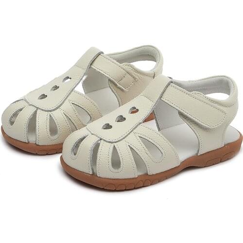 Full Genuine leather Soft sole Girls flat Sandals closed toe kids girls summer shoes