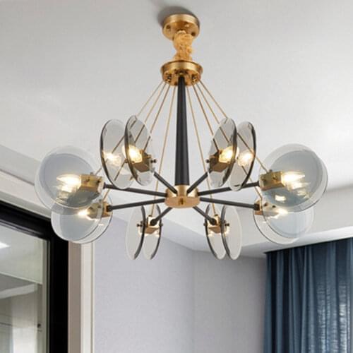 Nordic Gold Metal Amber / Blue Gray Glass E14 Led Chandelier Living Room Lustre Pendant Chandelier Lighting Lamparas Fixtures
