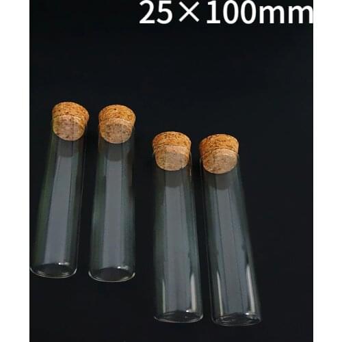 24pcs/lot 25x100mm Glass Flat Bottom Tube With Cork Stopper,Thickened Flat - mouth Laboratory Test Tubes