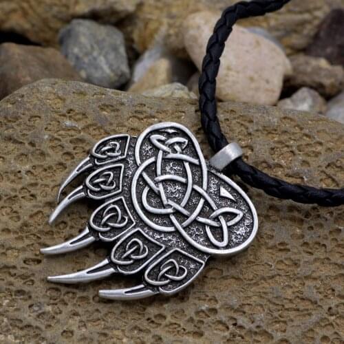 Vintage Viking Odin Amulet Necklace Mens Nordic Street Style Stainless Steel Celtics Knot Bears Paw Pendant Necklace Jewelry