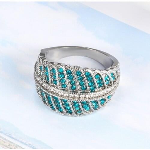 Vintage Female Blue Crystal Stone Ring Dainty Silver Color Big Wedding Rings For Women Trendy Zircon Leaf Engagement Ring