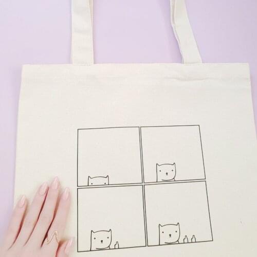 Funny Graphic Women canvas tote bag Kawaii Cats Print Shopper bag Summer Handbags lady Eco Reusable cloth bag bolsos