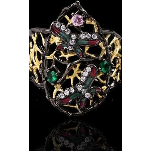 UFOORO Multicolor natural stone drop shape ladies ring