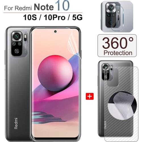 1-10 set, 360° hydrogel film for Redmi Note 10S Xiaomi 10S 10 Pro 5G back film + soft glass on Redmi-Note-10S screen protector