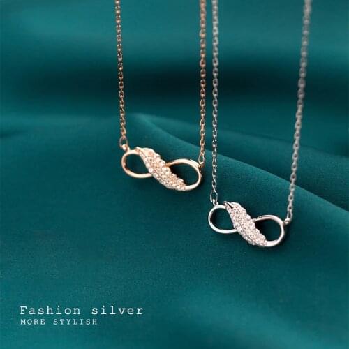 100% real. Sterling Silver 925 Fine Jewelry CZ Set Wings & infinity Love Pendant Necklace C-D6678