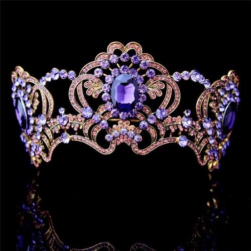 2020 New Fashion Tiaras and Crowns Purple Crystal Flower Headbands Bridal Wedding Crown Hair Jewelry Accessories