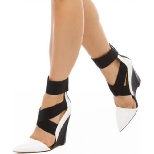 2021 Fashion High Heel Pu Material Women Slope heel Wedding Party Shoe Heels 11cm White Color Plus Size 39