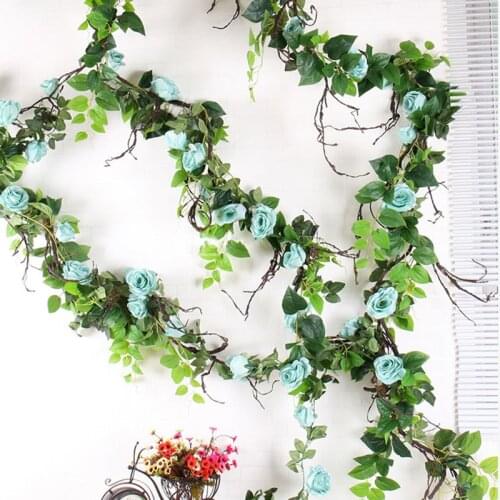 215CM Silk Roses Lvy Vine Artificial Flower Arch Decor With Green Leaves Fake Plants Rattan Garland Romantic Wedding Home Decor