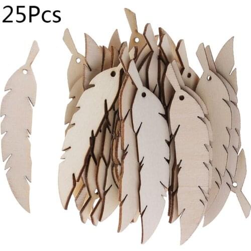 25pcs Laser Cut Wood Feather Embellishment Wooden Shape Craft Wedding Decor Retailsale