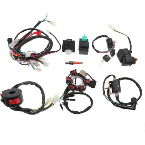 9pcs/set Full Complete Electrics Wiring Harness CDI Stator 6 Coil Pole Ignition Switch For Motorcycle ATV Go Kart 50CC 125CC New